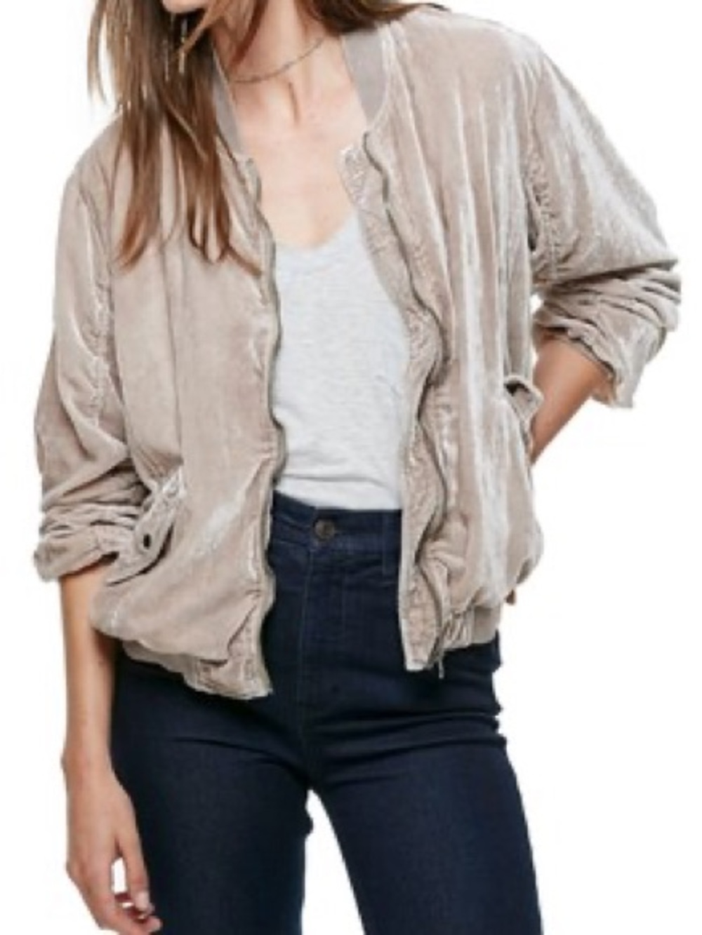 Free People Velvet Ruched Bomber Jacket